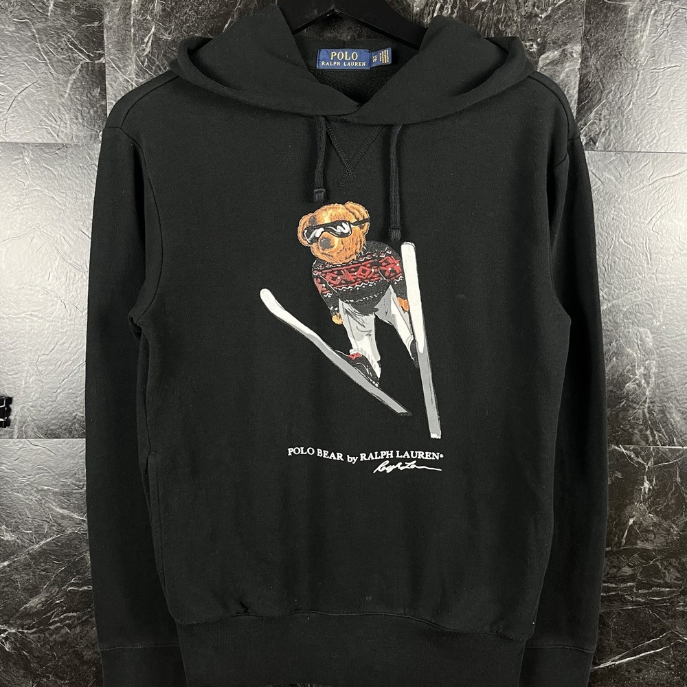 Polo Ralph Lauren Men's Black Polo Bear Ski Fleece Hoodie XS